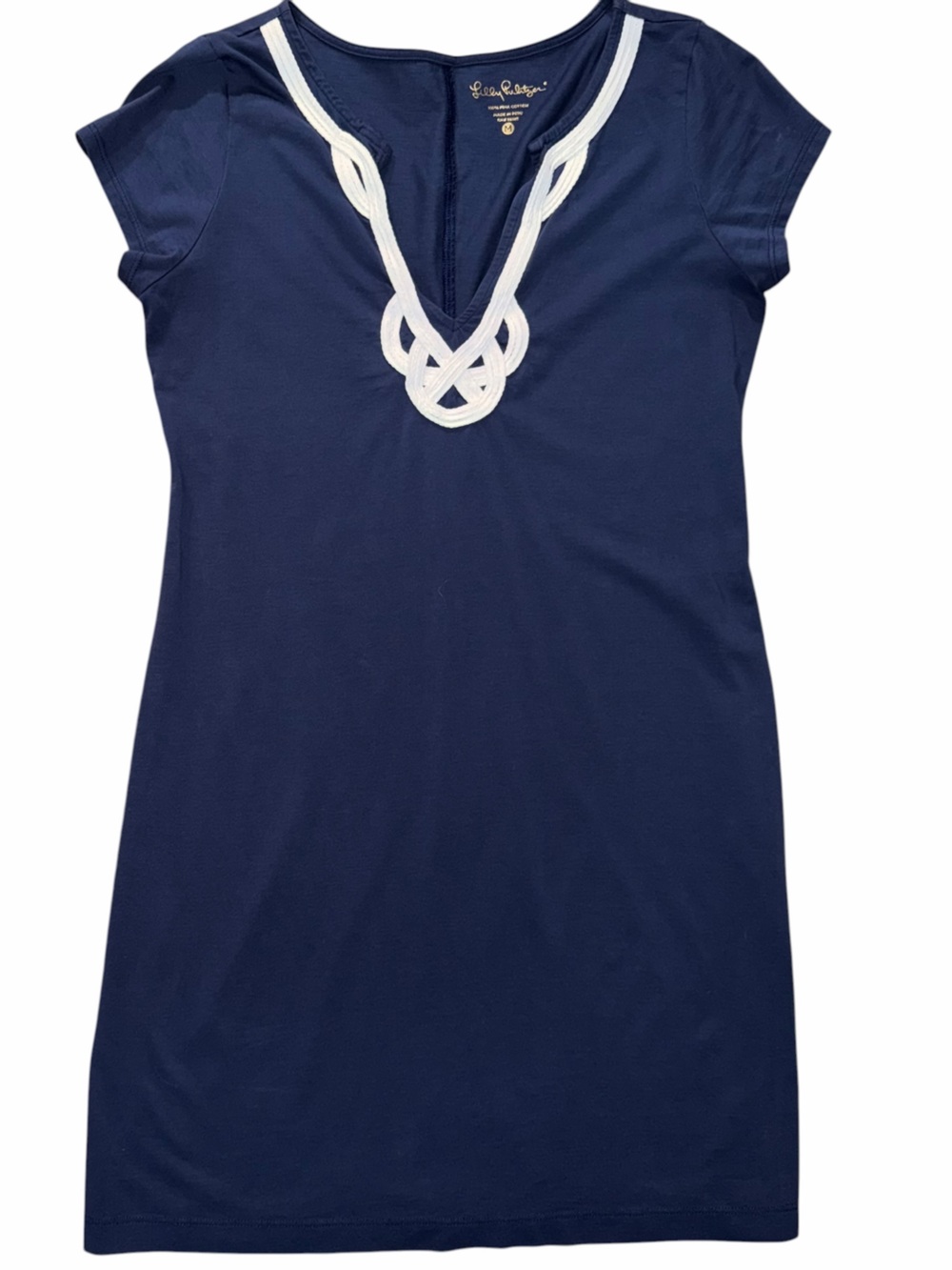 Lilly Pulitzer Brewster T-Shirt Dress Navy Blue White Rope Trim Pima Cotton Sz M - Picture 5 of 12